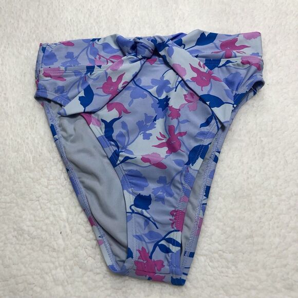 Splendid High Waisted Bikini Bottom Women Small Purple Floral Tie Front Beach - Picture 2 of 10